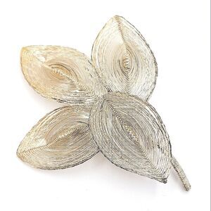 Vintage Silver Spun Wire Leaf Branch Brooch